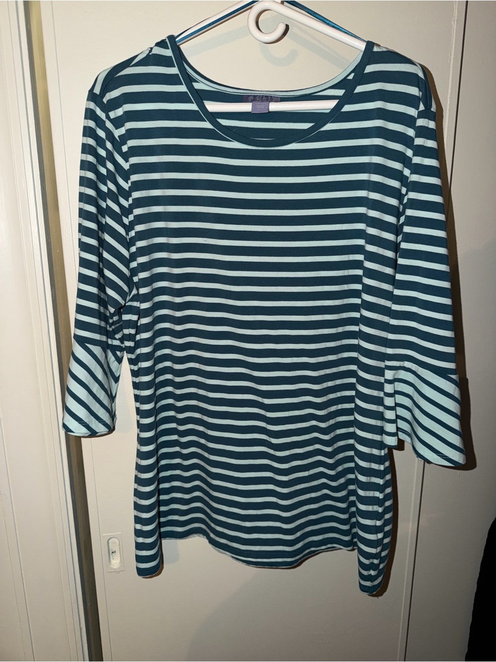 Laura Scott Striped Scoop Neck Women’s Top - Teal & Green